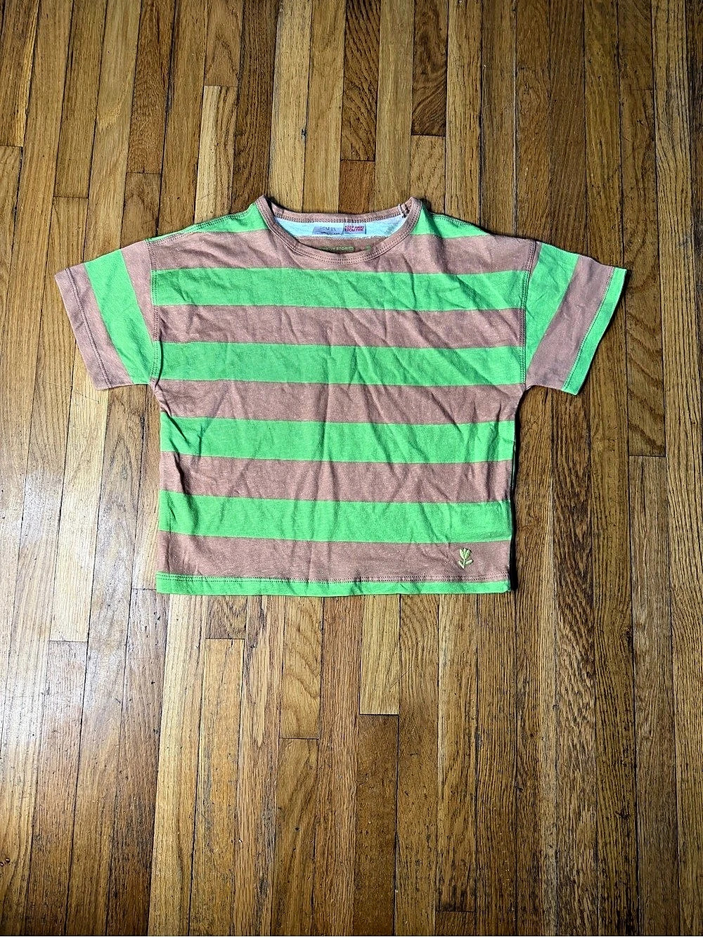 Zara Boys Size 5 Striped Tee Green & Brown